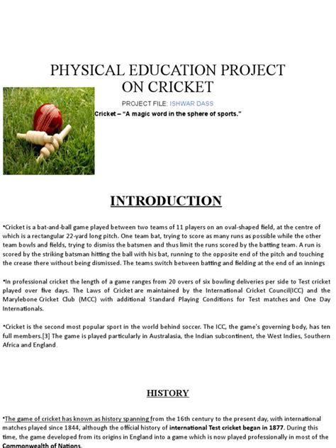 Download Physical Education Project On Cricket .